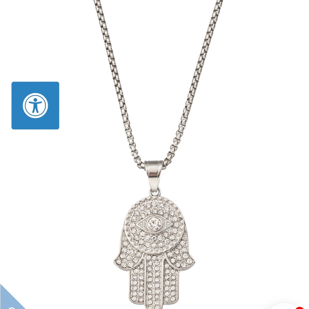 Eye Candy NIB Jasper Hamsa Pendant Necklace - Silver